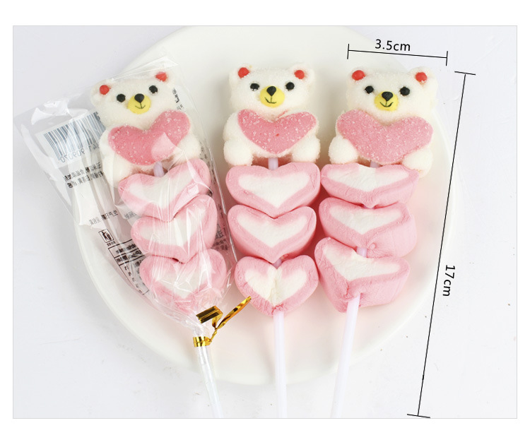 整盒可爱创意爱心小熊棉花糖棒棒糖30支休闲儿童软糖零食批发