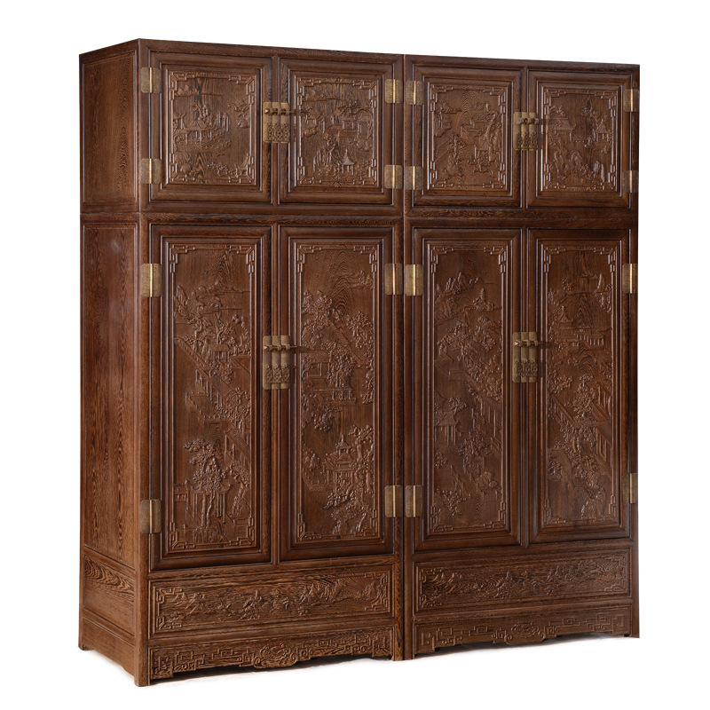 红木家具非洲鸡翅木顶箱柜四门衣柜红木山水衣柜实木大衣柜顶箱柜