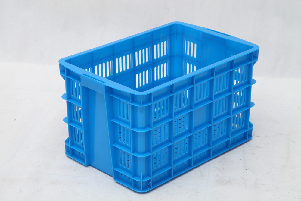 蓝色hdpe新料朔料框底部小圆眼塑料周转筐487加厚塑胶筐厂家批发