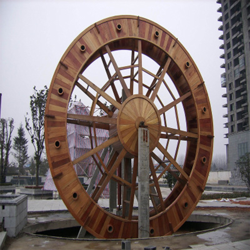 防腐木水车木质水车风水轮大型木制景观水车脚踏水车手摇水车木质