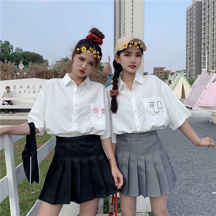 jk制服日系夏季短袖衬衫少女闺蜜装高中生毕业班服校服学院风衬衣