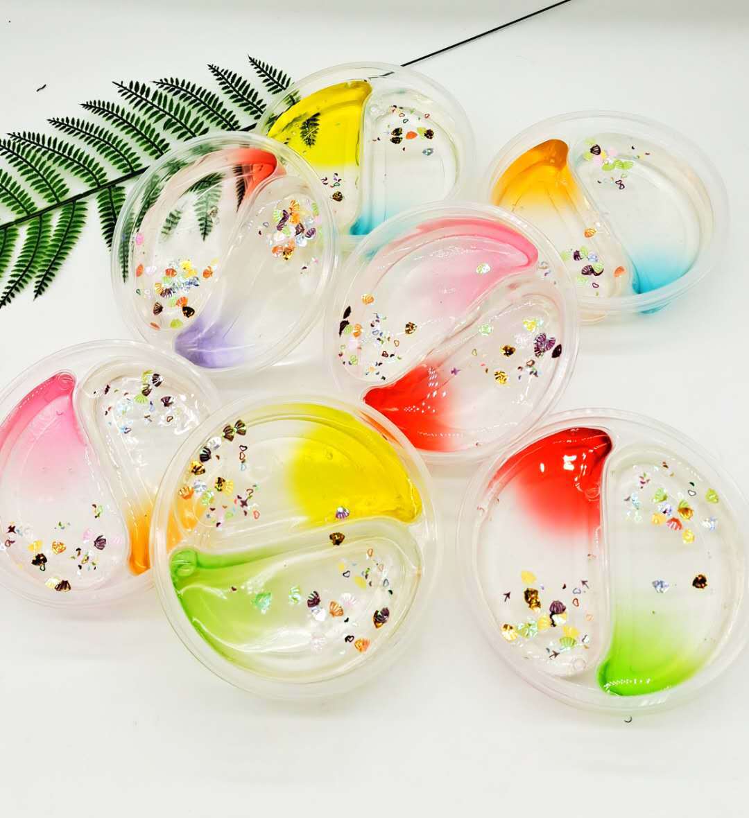 批发起泡胶水晶泥梦幻双拼圆形太极双色史莱姆批发一元两元摆地摊