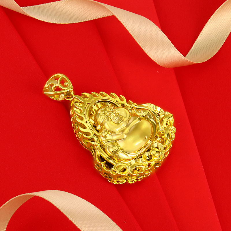 热销镀黄金24k色男女款火焰佛吊坠 仿真越南沙金吊坠佛光普照挂坠