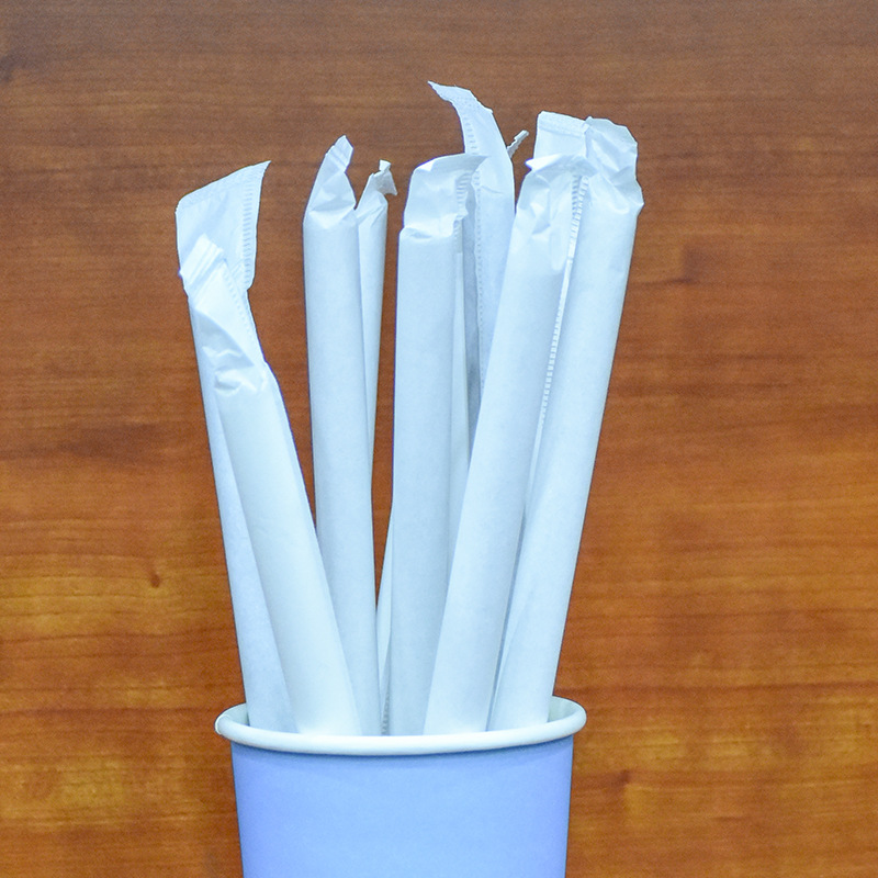 牛皮纸吸管尖口珍珠奶茶可降解环保原色白色纸包独立包装粗吸管