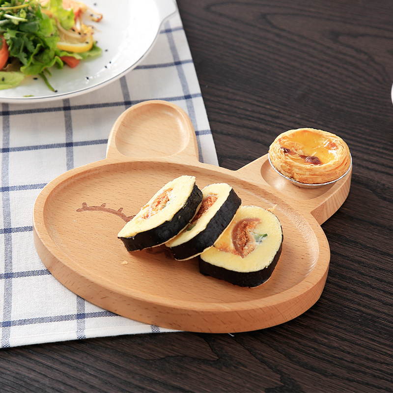 Tray Beech Children's Creative Dinner Plate Wooden Catering Bread Food Tray Wooden Dim Sum Plate Japanese Wood Dish