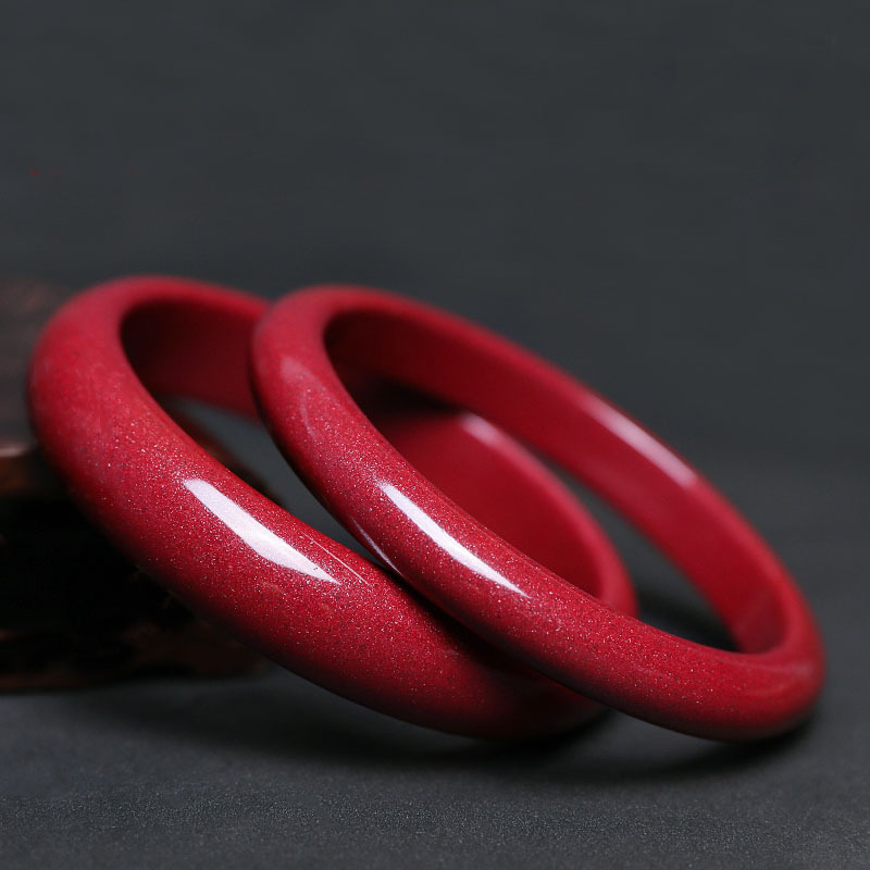 朱砂手镯高含量原矿晶体紫金砂复古风本命年正品朱砂原石手镯女款