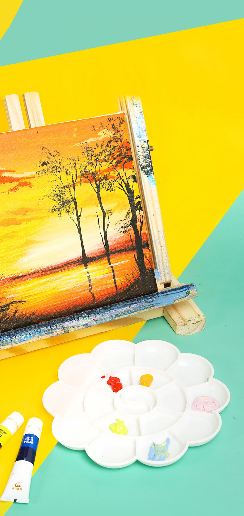 儿童美术颜料加厚调色盘 水粉颜料丙烯梅花调色碟美术工具批发