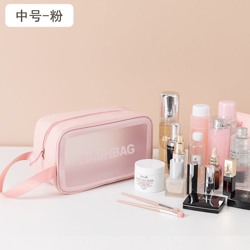 Korean-Style Large-Capacity Portable Pu Frosted Transparent Waterproof Thickened Toiletry Storage Dustproof Cosmetic Bag