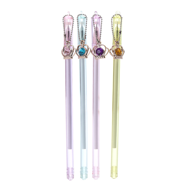 Internet Hot Girlish Crown Gem Pendant Gel Pen Fresh Stationery Student Hanging Pen Water-Based Sign Pen