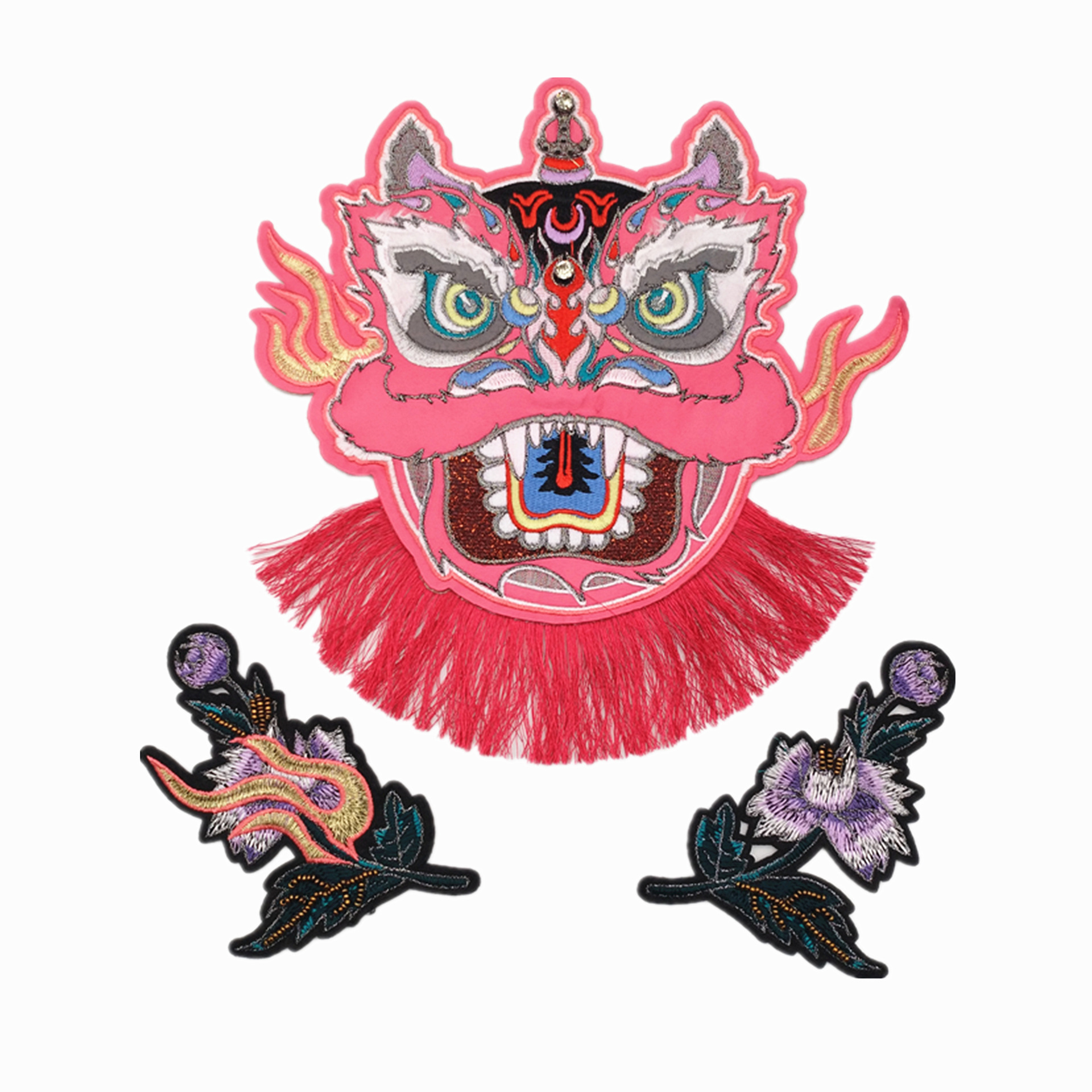 新款刺绣狮子头订珠布贴批发 动漫服装辅料补丁布贴 童装装饰贴