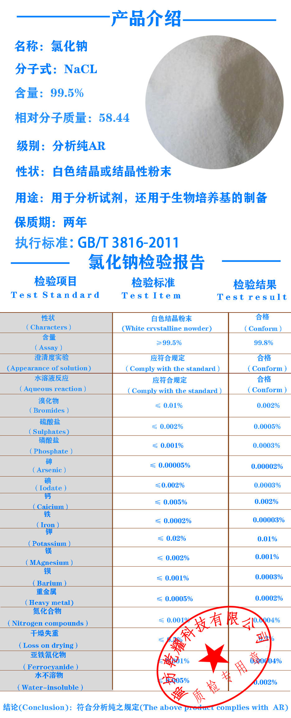 氯化钠检验报告(乾耀)
