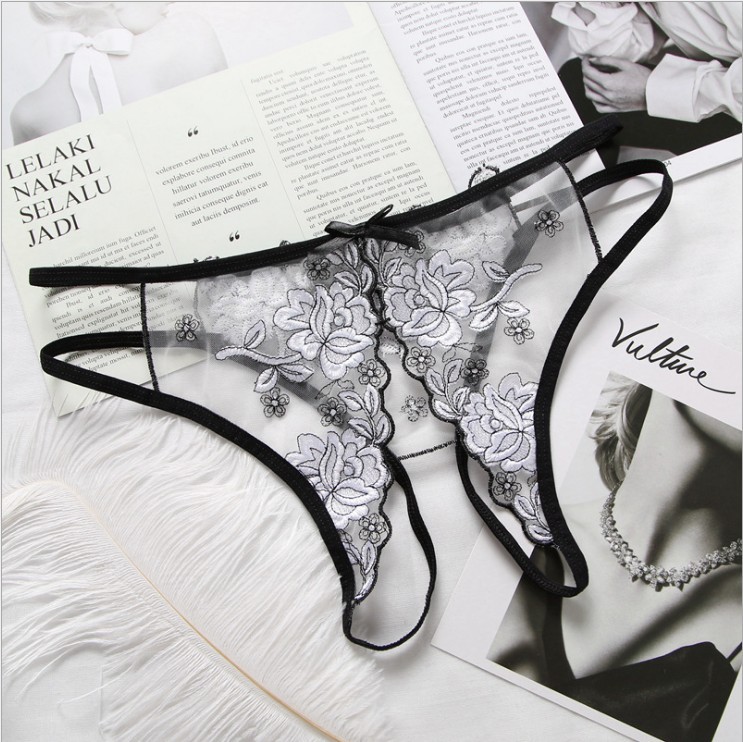 情趣内裤透视刺绣开档缕空丁字裤性感内裤女士诱惑低腰美臀t裤