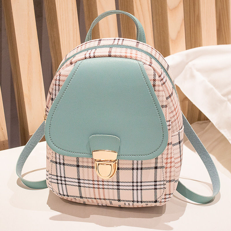 Printed Plaid Backpack 2022 Fresh Contrast Color Portable Fashionable Mini Backpack College Style Shoulder Messenger Bag for Women