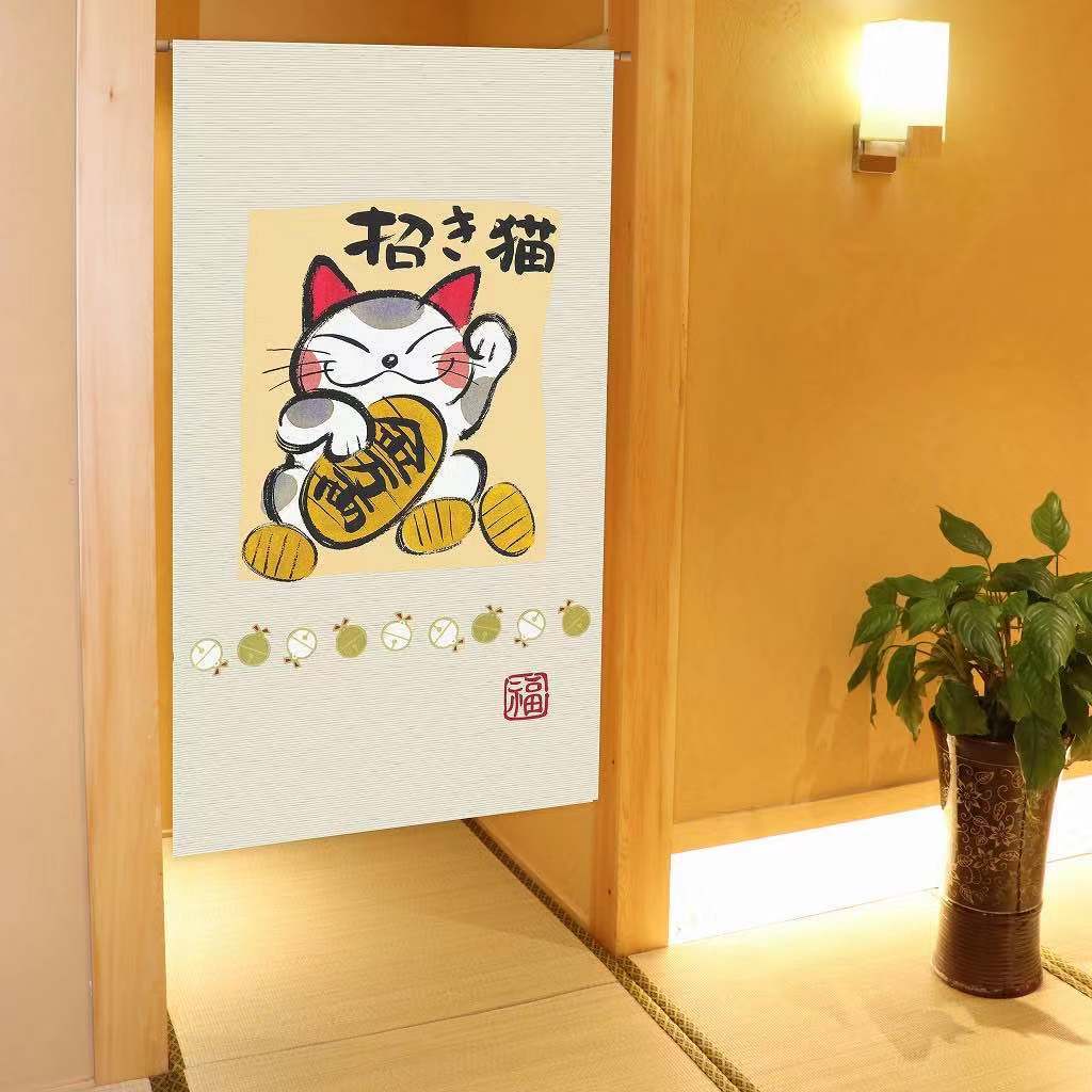 日式招财猫门帘85x90公分 开运风水帘客厅玄关卧室 免打孔