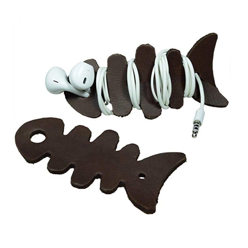 皮革鱼骨绕线器 耳机集线器 小鱼绕线器 鱼骨头缠线器