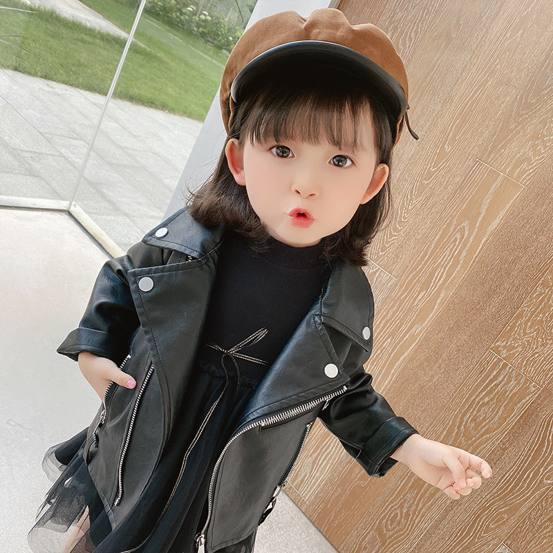 Children's Leather Autumn 2020 New Girls' Handsome Motorcycle Jacket Baby Fashionable Jacket Top One Piece Dropshipping