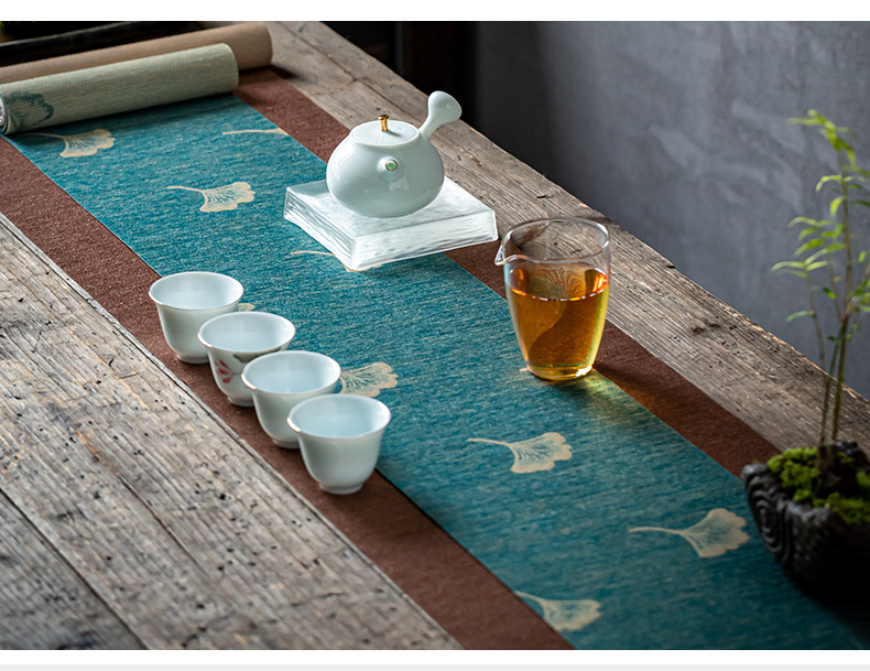 茶巾茶席桌布防水银杏织锦丝绢茶旗中国风茶道干泡台桌旗厂家直销