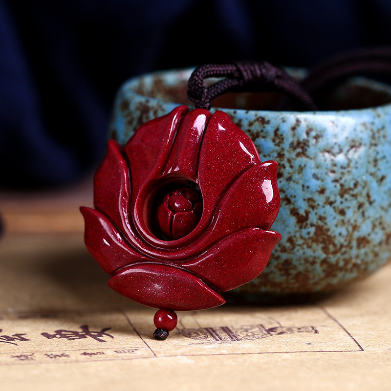 原矿朱砂挂件紫金砂莲花吊坠莲花转运珠朱砂吊坠男保真随身饰品女