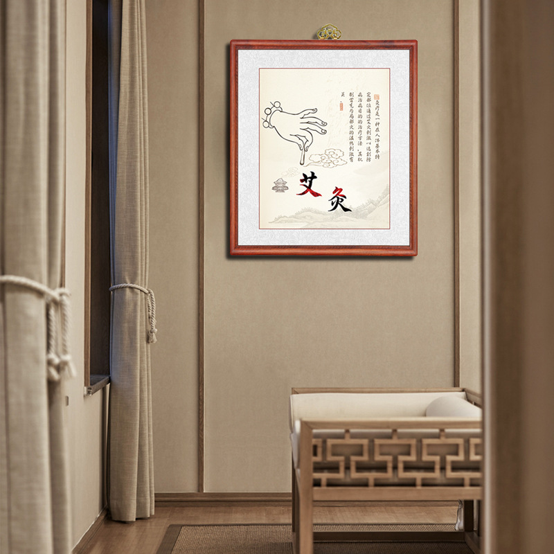 中医养生馆挂画艾灸图国画美容院艾灸馆药店诊所理疗会所装饰画