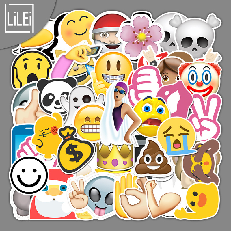 52张卡通enjoy表情符号装饰贴纸 行李箱汽车机车防水不干胶贴纸