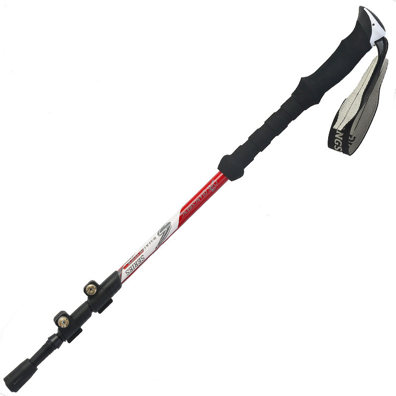 Alpenstock Double Color Head 19cm Carbon Outer Lock Retractable Outdoor Aluminum Alloy Alpenstock Walking Stick Carbon Fiber