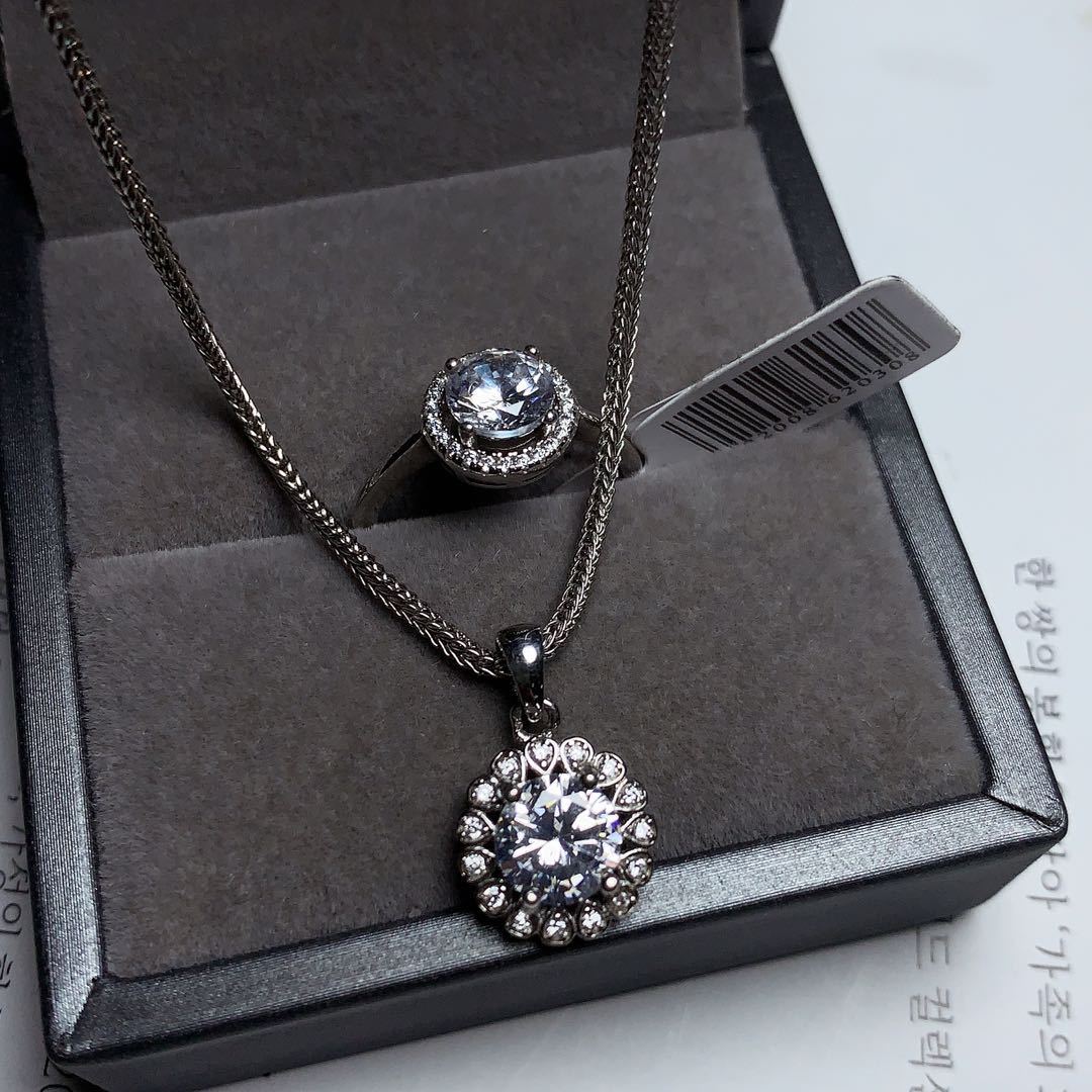 钻石首饰3件套女结婚首饰 彩宝首饰925银镶嵌莫桑钻套装一件代发