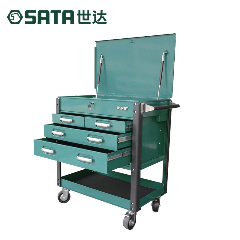 sata世达五金工具车超霸四抽屉工具柜零件柜带轮零件车95119