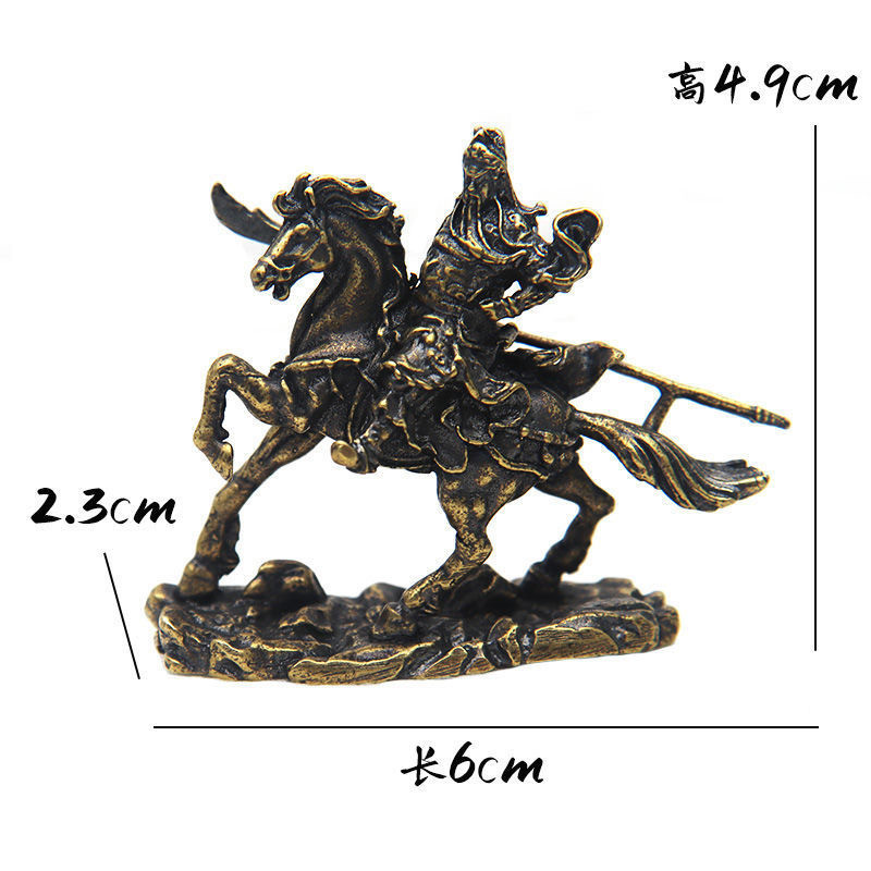黄铜战马关公茶宠摆件复古义薄云天关云长披风提刀招财工艺品礼物