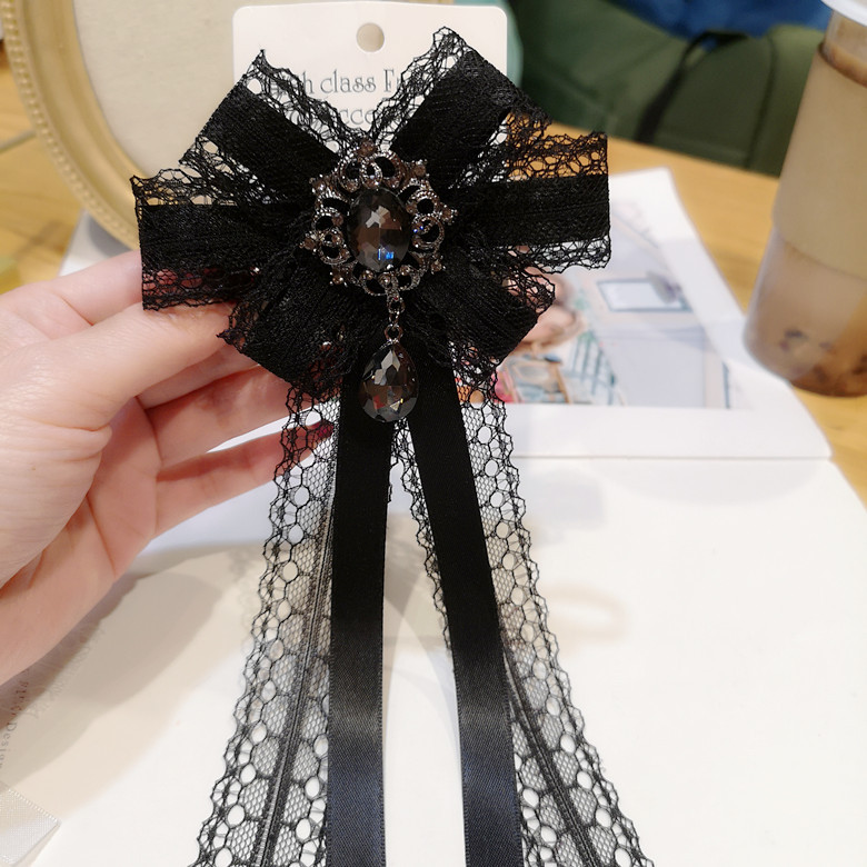 韩国黑色蕾丝领结女蝴蝶结小香风装饰时尚女士系带学院风领花别针