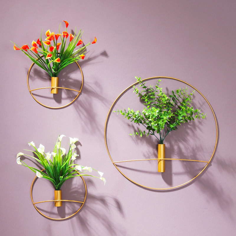 北欧轻奢铁艺圆形花插墙上壁挂 创意家居客厅卧室墙面装饰壁饰