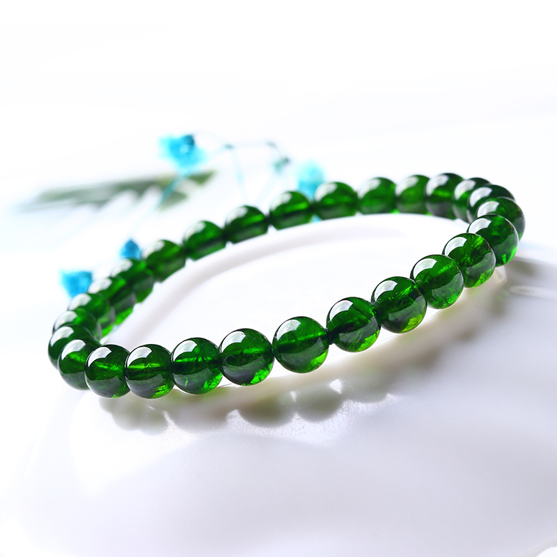 福盛源水晶透辉石手链单圈欧美手链橄榄石手饰品黑加仑黑超七手串