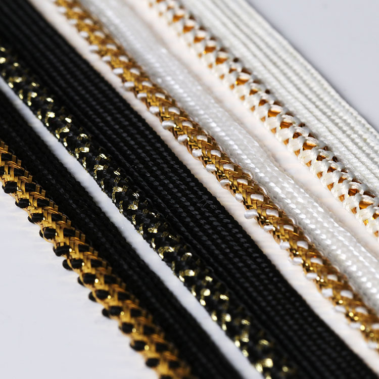厂家直销 黑白边金银丝滚边子母带包芯嵌条绳镶边条服装辅料织带