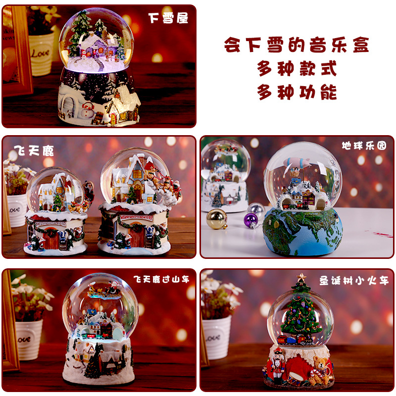 Crystal Ball Music Box Glowing Snow Christmas Gift Music Box Bluetooth Speaker Gift Resin Crafts