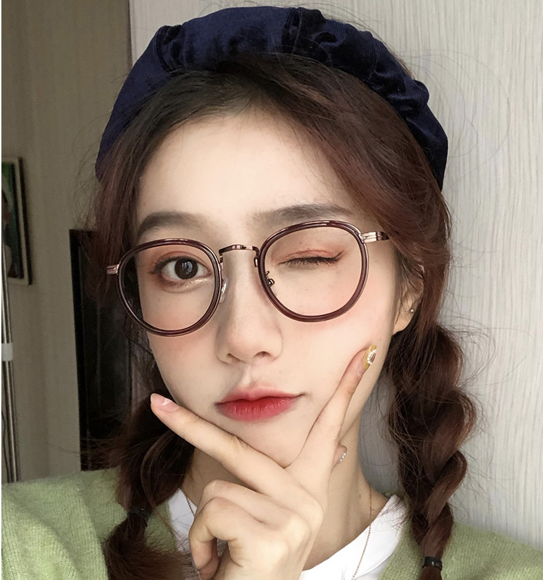 韩版潮小框可爱圆形小红书眼镜框小脸素颜黑框眼镜女近视