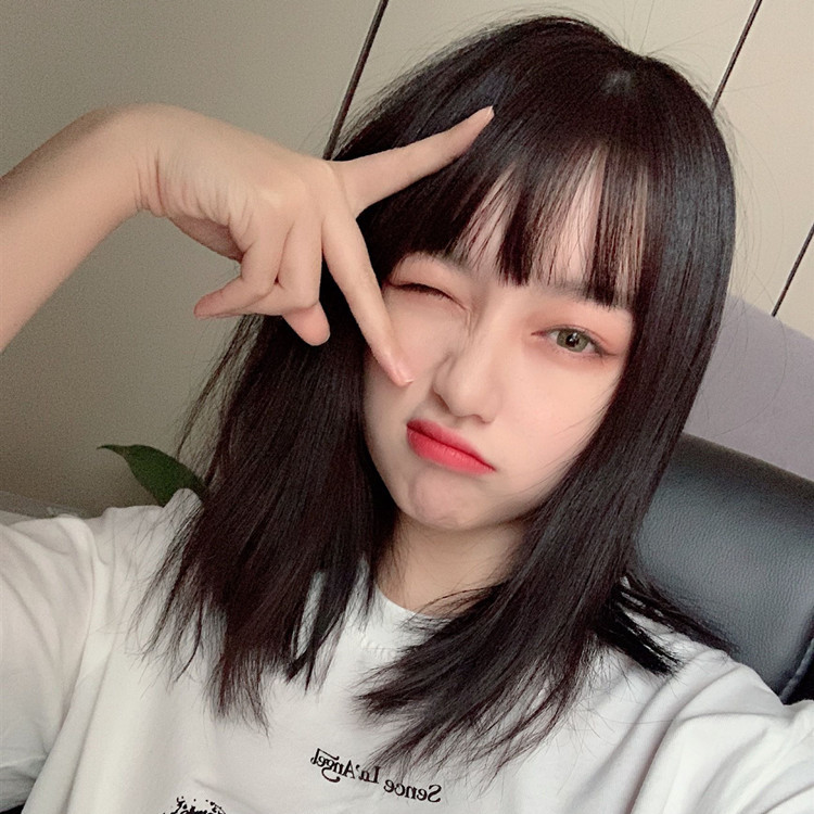 假发女中长发空气刘海齐肩锁骨发中长直发内扣气质修脸化纤全头套