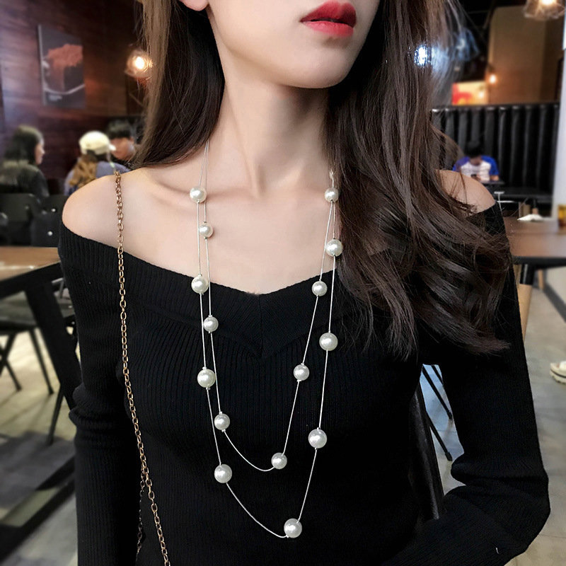 Multi-Layer Pearl Sweater Chain Women's Long 2019 New Korean Personality Internet Hot Sweater Pendant Necklace Accessories