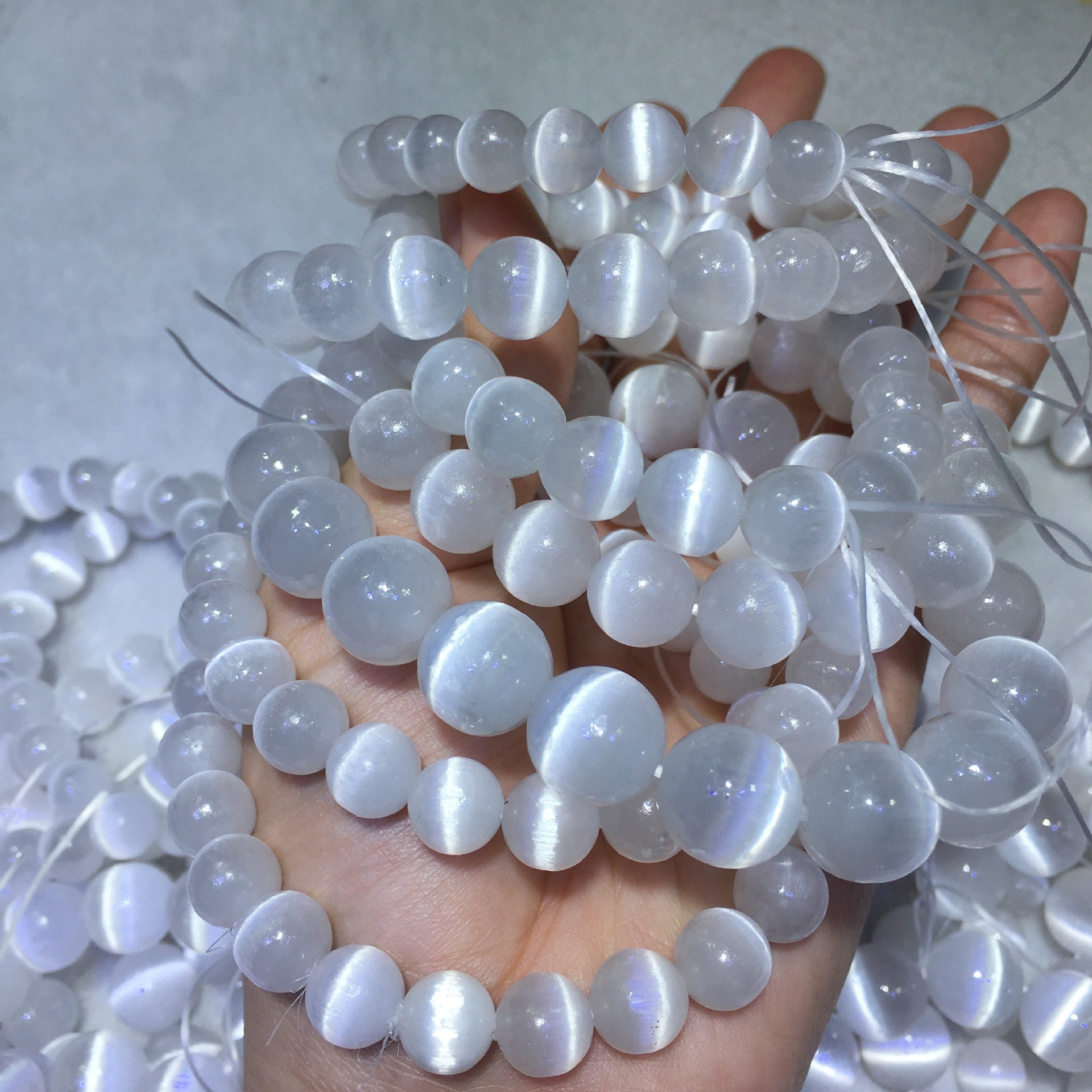 天然透石膏石手链 猫眼单圈手链 猫眼效应手串 水晶饰品批发