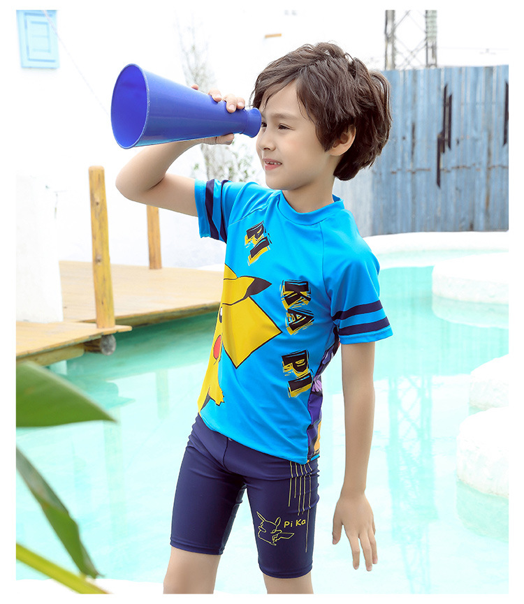 儿童泳衣男童中大童分体皮卡丘游泳衣宝宝防晒泳裤套装游泳装备