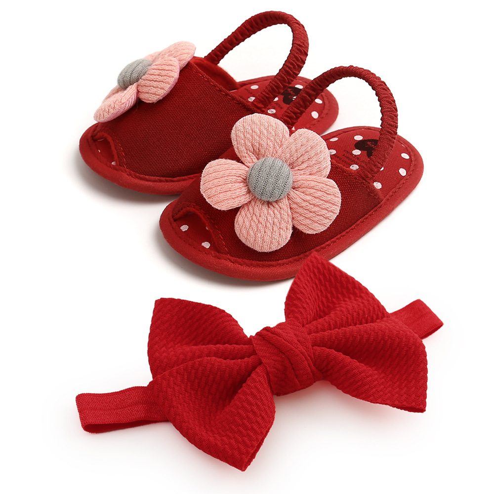 SUNFLOWER Sandals Baby Shoes Soft Bottom Toddler Shoes Small Sandals Baby Hair Band Headdress 2-Piece Set P1969