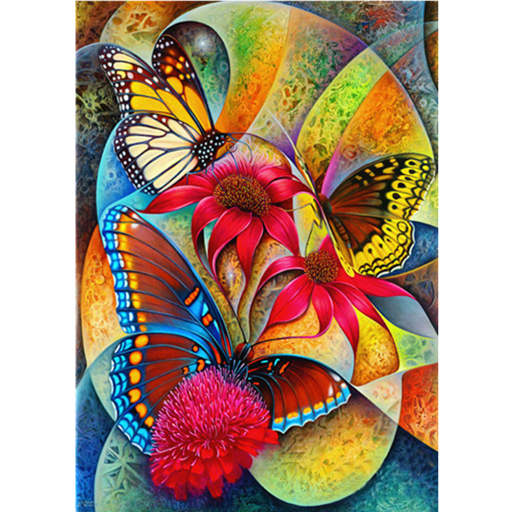 跨境专供一件代发diy钻石画5d蝴蝶花钻石绣装饰画 贴钻壁画十字绣