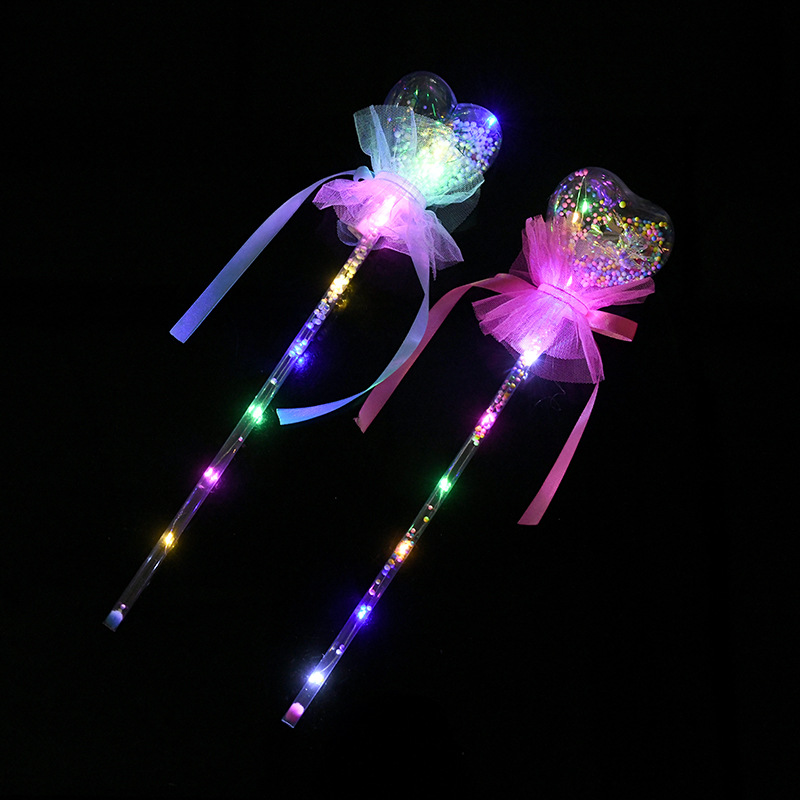 广场热卖发光玩具闪光圆形心形星空球闪光棒带蝴蝶结地摊魔法棒
