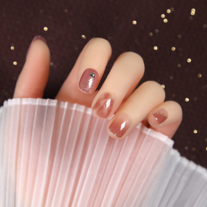 穿戴美甲贴片成品夏天女网红款可拆卸日系西柚果冻色甲片假指甲片