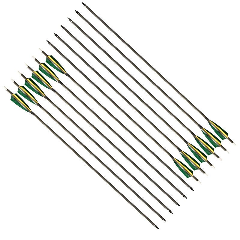 huwairen 2绿1黄真羽碳箭反曲美猎弓通用弓箭 箭头箭尾可换