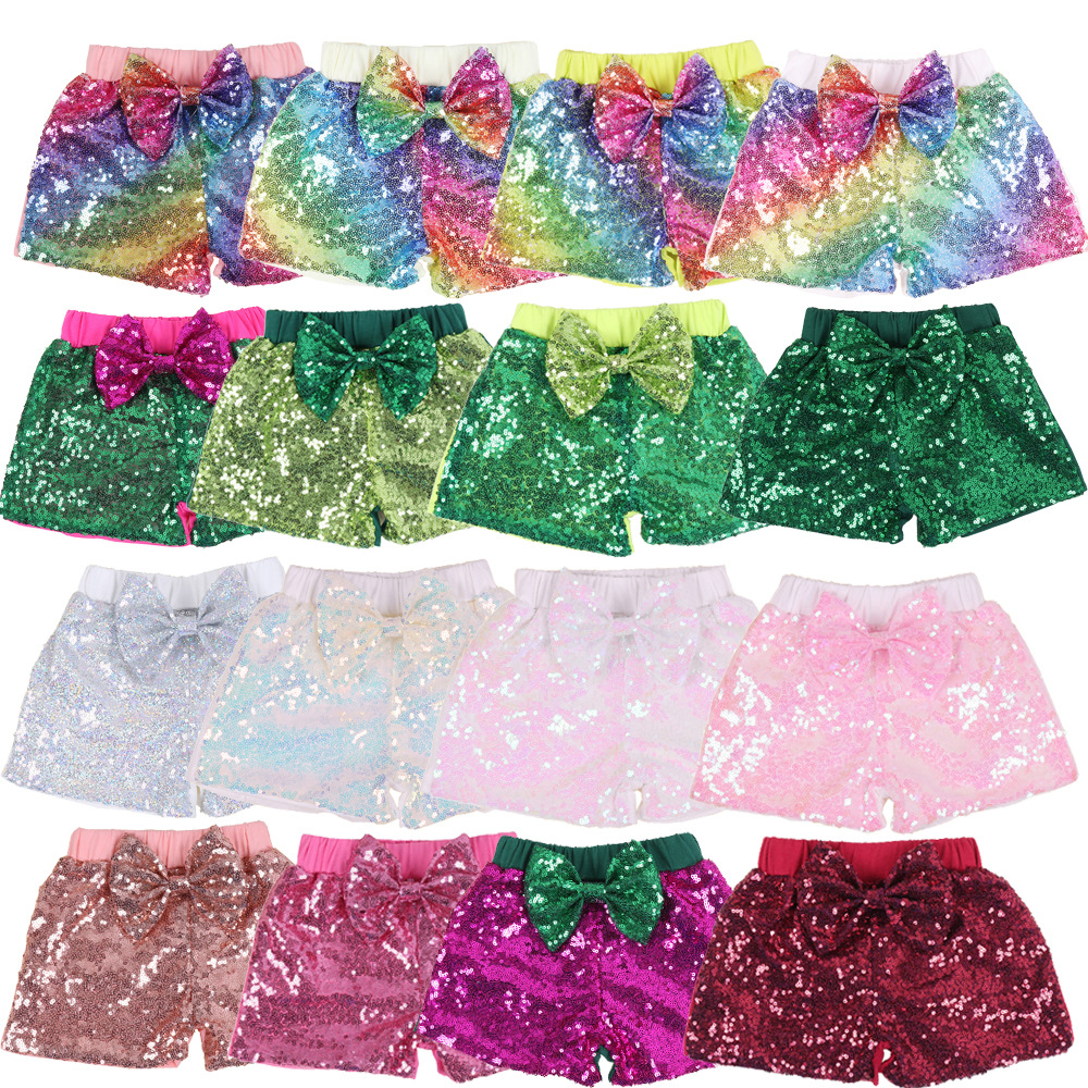 儿童亮片短裤蝴蝶结夏季女童舞台演出服欧美闪亮舒适街舞短裤