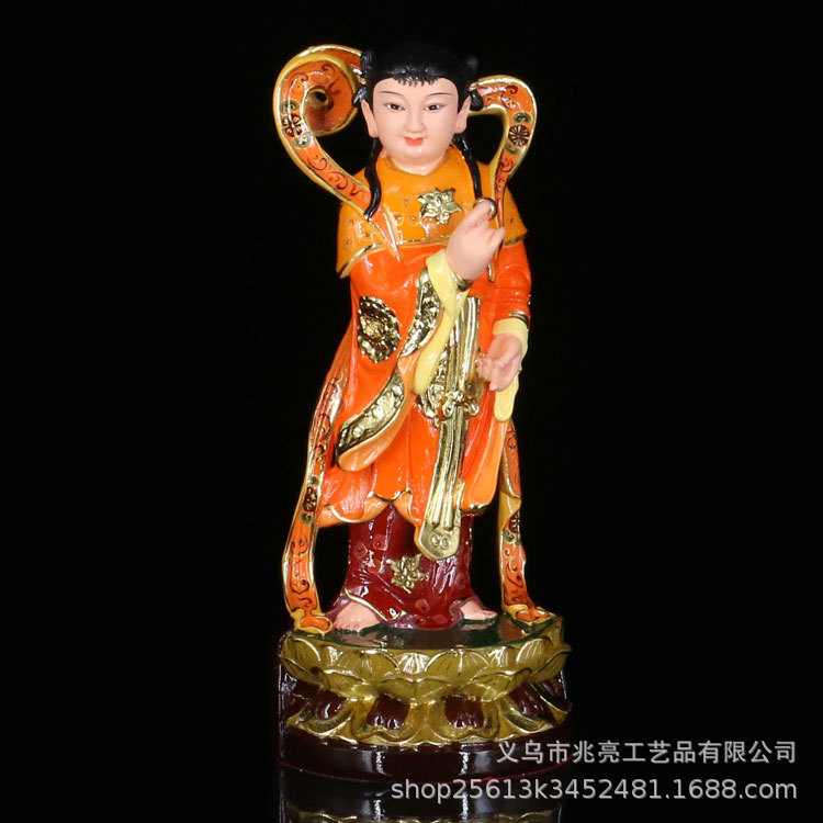 树脂佛具批发善财童子龙女佛像金童玉女像观音侍者彩绘12/16寸