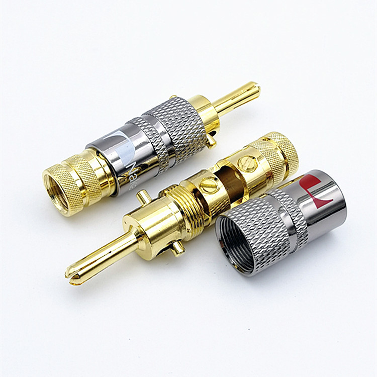 供应中道自锁香蕉插铜镀金音箱线接头发烧级音响音箱免焊香蕉插头