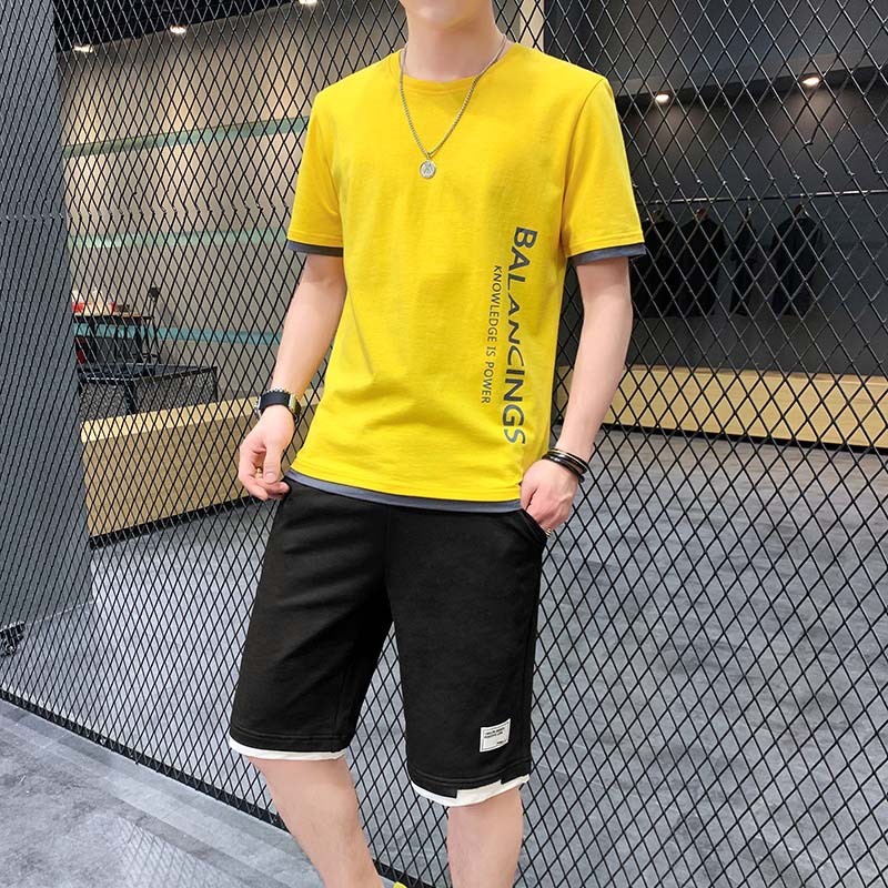 Short-Sleeved T-shirt Men's Suit Fashion Brand Trend Korean Style New Casual Sports Loose Summer Suit Loose T-shirt Men