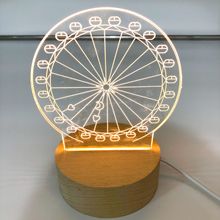 厂家直销3D小夜灯亚克力内雕发光实木底座USB插电创意礼品台灯
