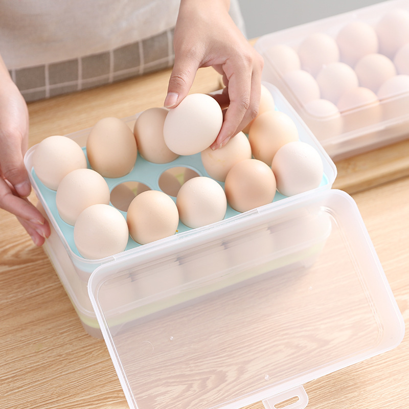 Kitchen 15-Grid Refrigerator Egg Storage Box Crisper Plastic Portable Food Storage Storage Box Transparent Egg Carton Box