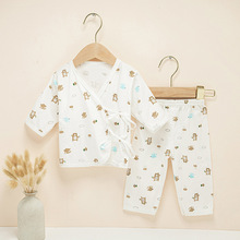 童装厂家 2022春款婴儿套装0-4个月新生儿纯棉系带和尚服宝宝衣服